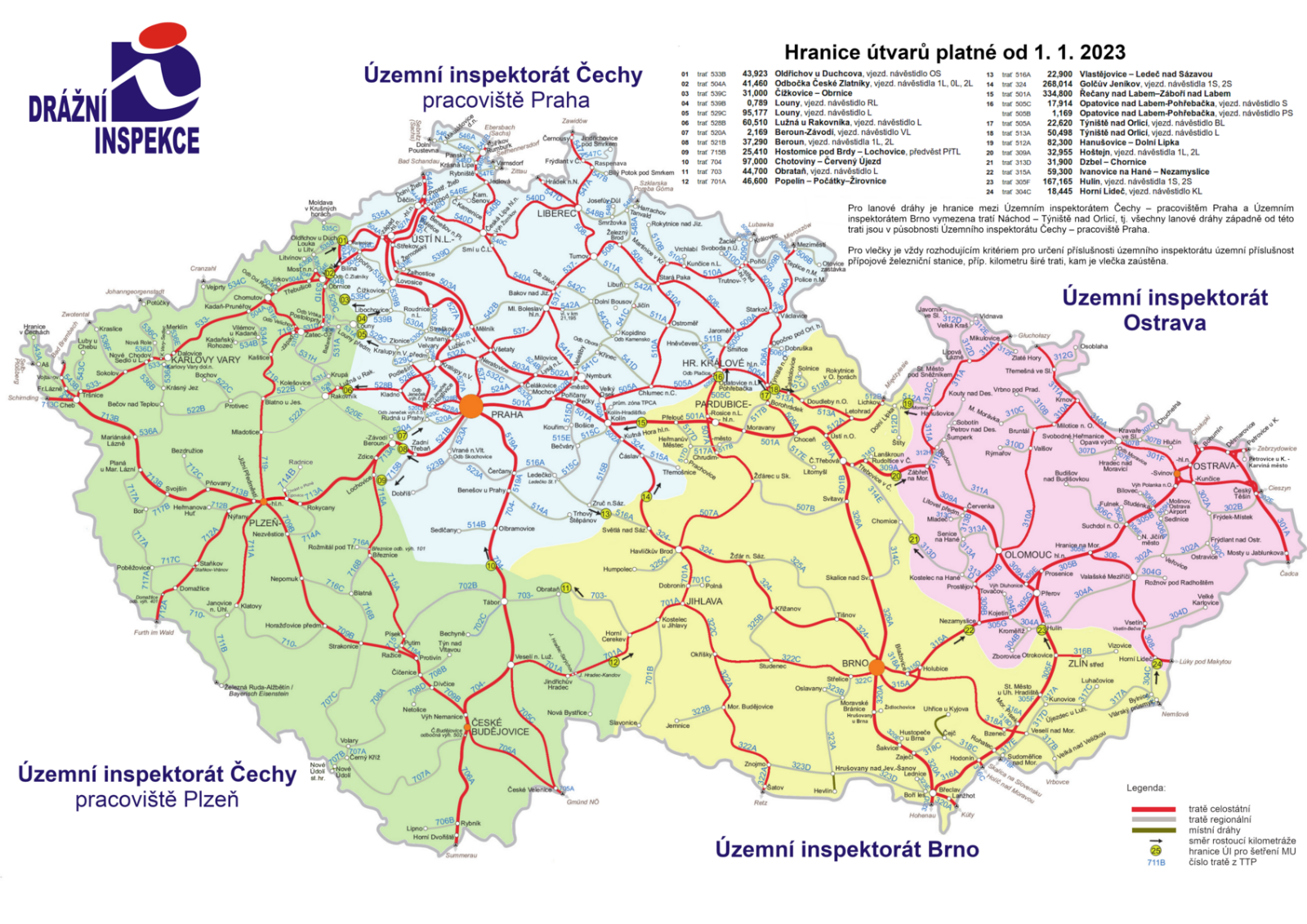 Mapa hranic územních inspektorátů a pracovišť